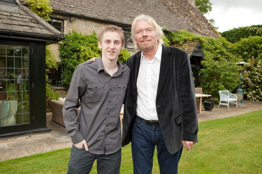 Matt Lovett with Richard Branson at his house in Oxford